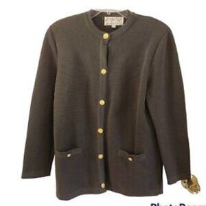 Vintage Blarney 100% Wool Gold Button Olive Green Sweater Women Size 12